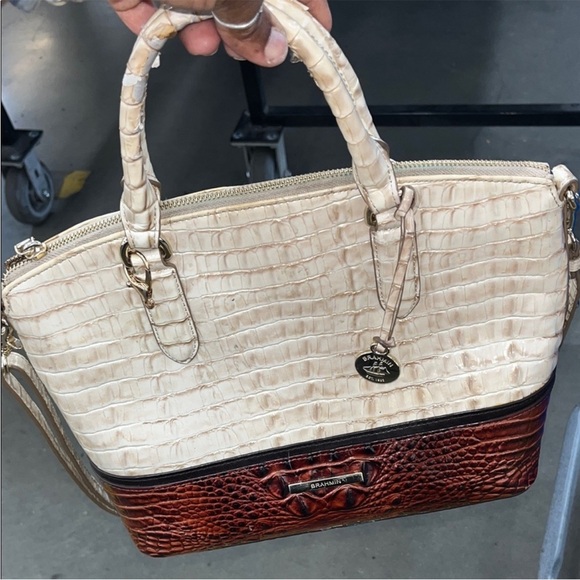 Brahmin Beige and MahoganyDuxberry  Croc-Embossed Satchel - Picture 6 of 8